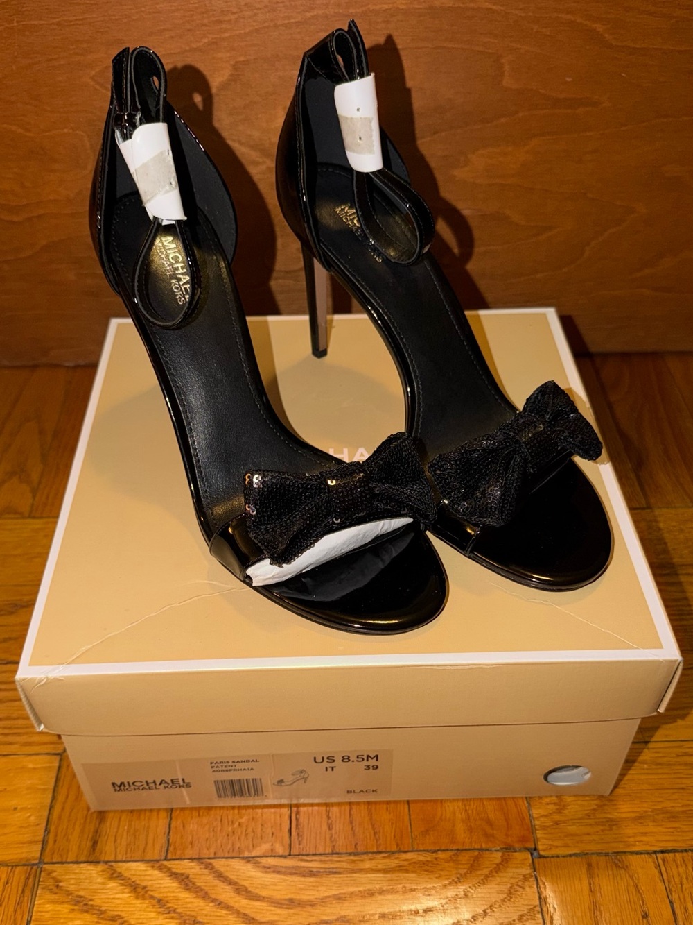 Michael Kors Black Patent Bow Stiletto Sandals